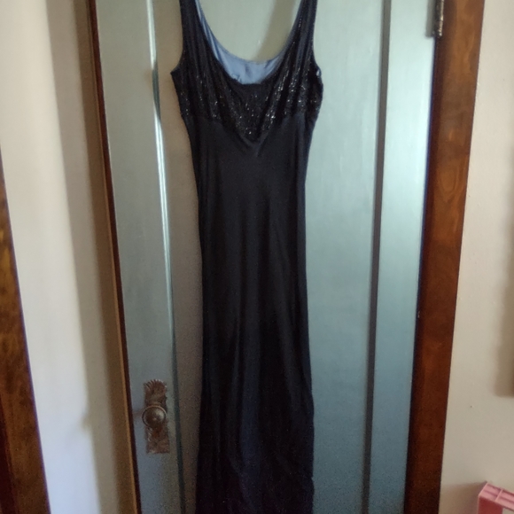 Evening dress Black with  beads and sheer with light blue under it. - Picture 2 of 2